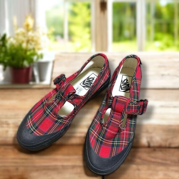 🔥 VANS STYLE 93 PLAID MARY JANE SNEAKER IN PLAID RED/BLACK Size 4.5 Men 6 Women - Picture 4 of 10